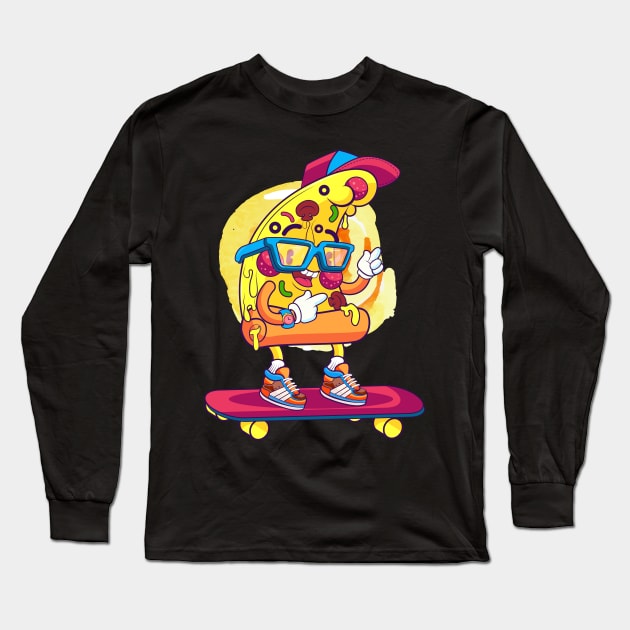 Happy Pizza Long Sleeve T-Shirt by SparkleArt